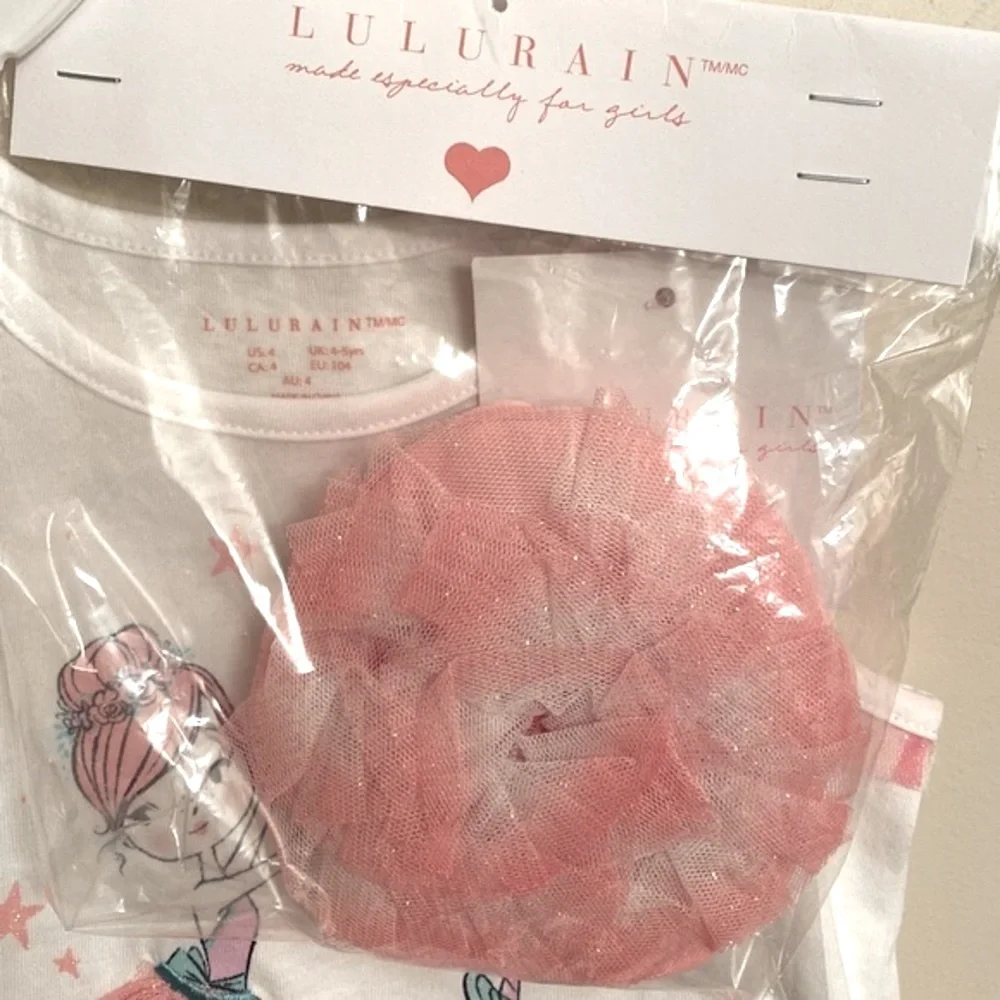 LULURAIN Girl's 3 Piece Tulle S/L Set Tulle Matching Crossbody Bag Size 4 NEW